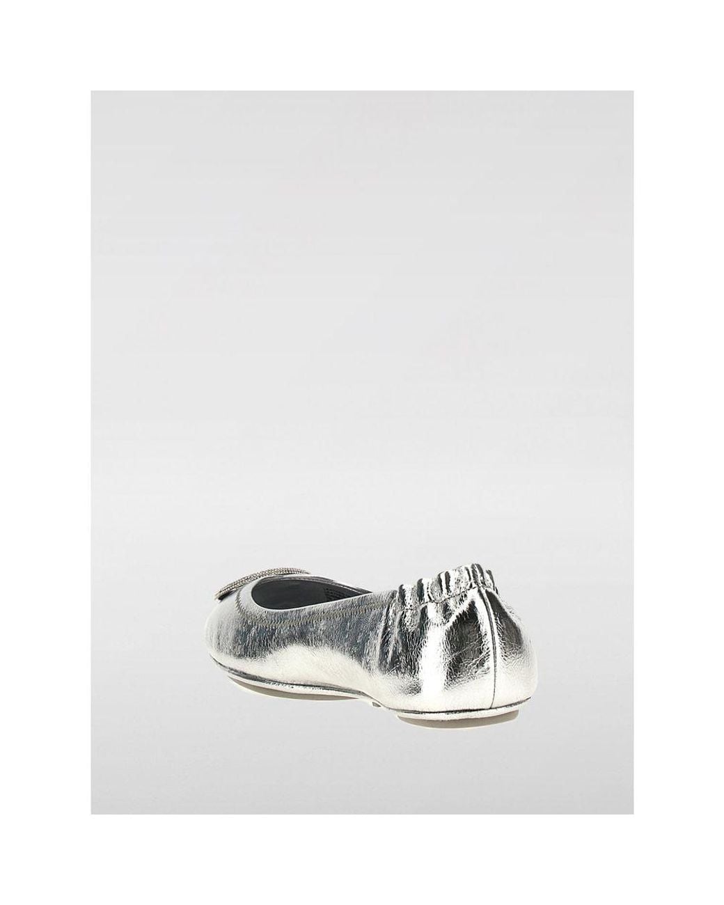 Tory Burch White Silver Leather Ballet Flats