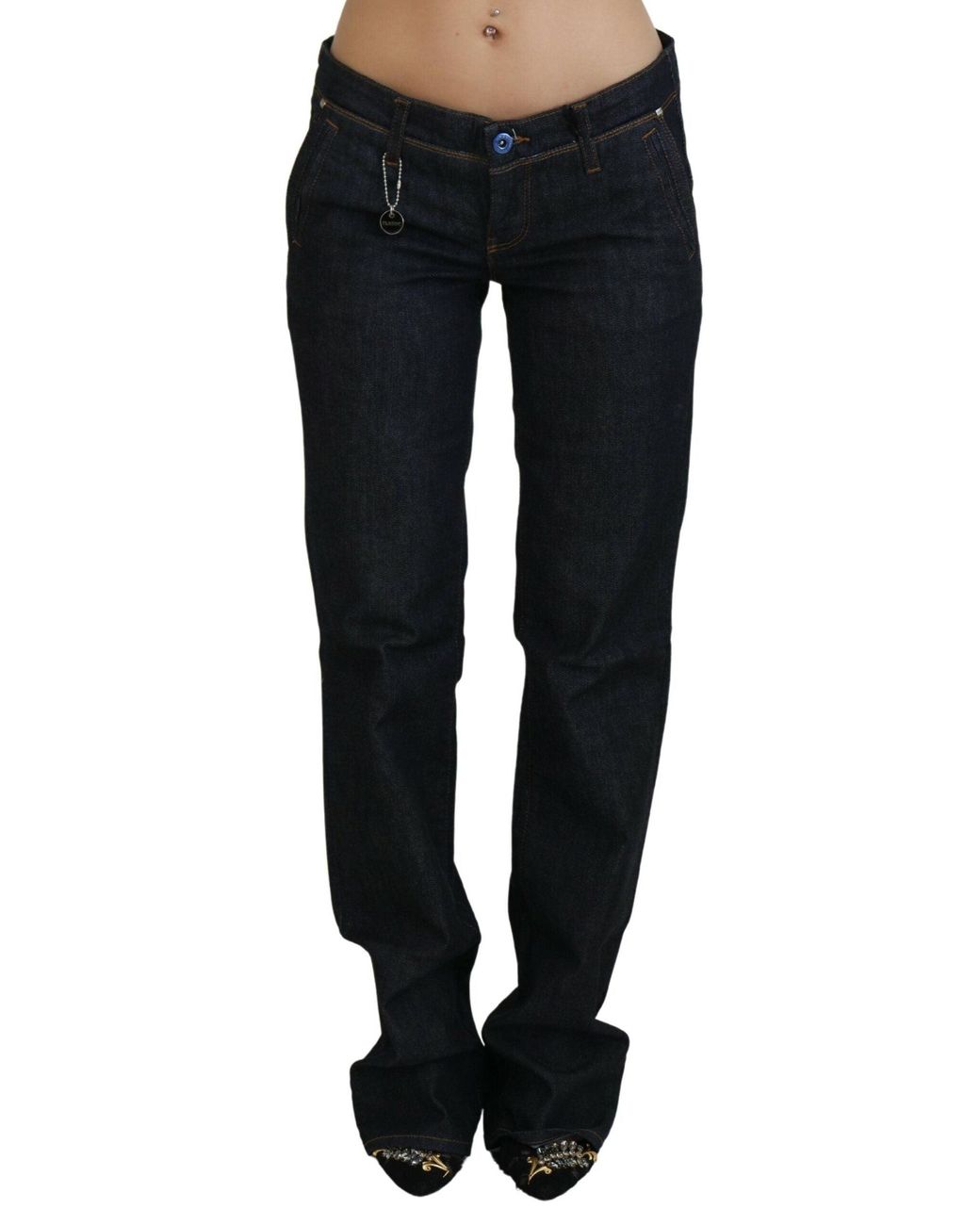 CoSTUME NATIONAL Black Blue Low Waist Straight Denim Pants Jeans