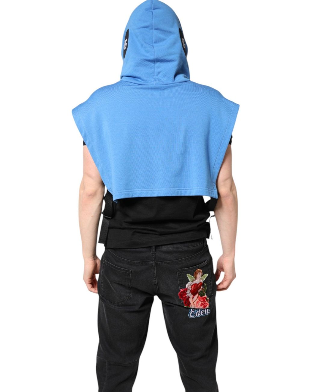 Dolce & Gabbana Blue Cotton Hooded Men Sportswear Vest Sweater for men