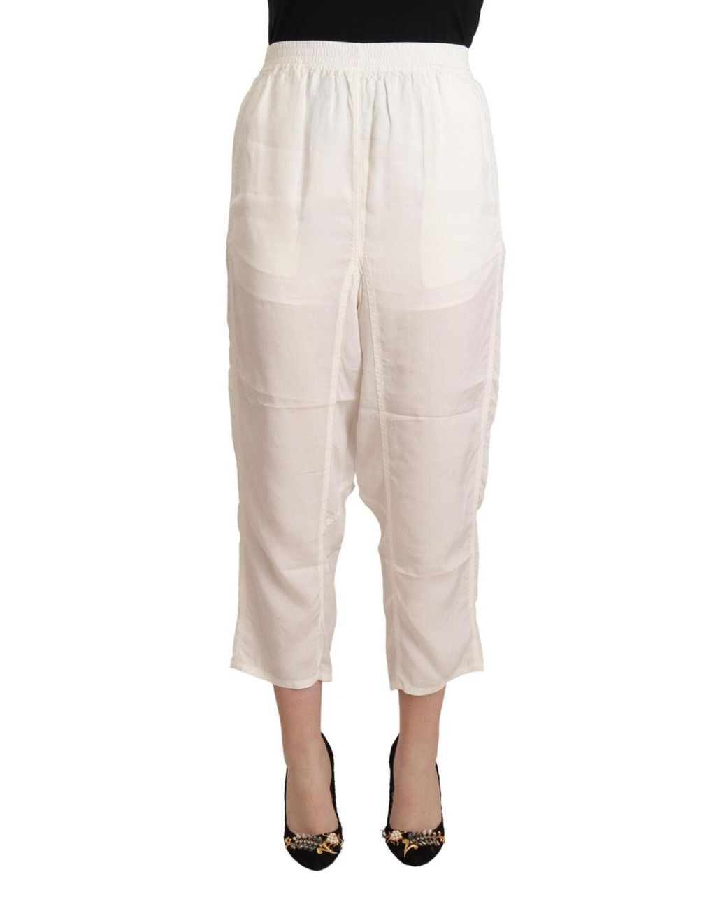 Maison Margiela White High Waist Cropped Trouser Pants