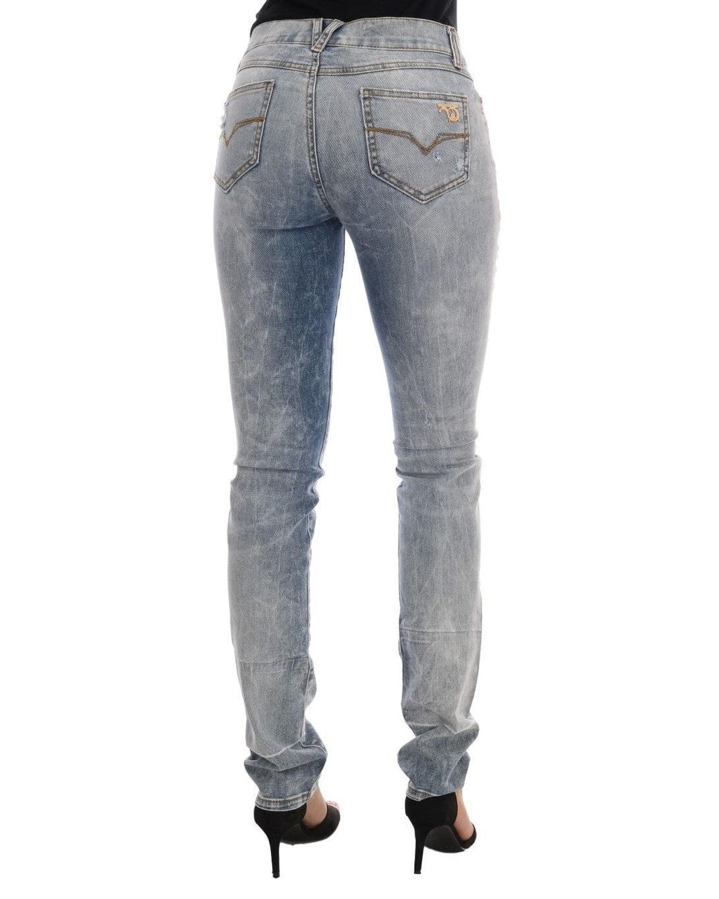Versace Jeans Blue Wash Torn Stretch Slim Fit Jeans