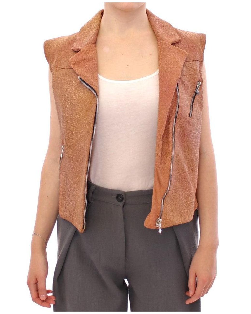 La Maison Du Couturier Blue Leather Jacket Brown Gss10168