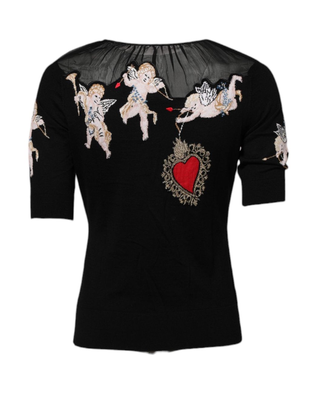 Dolce & Gabbana Black Sacred Heart Embroidered Crewneck Top for men