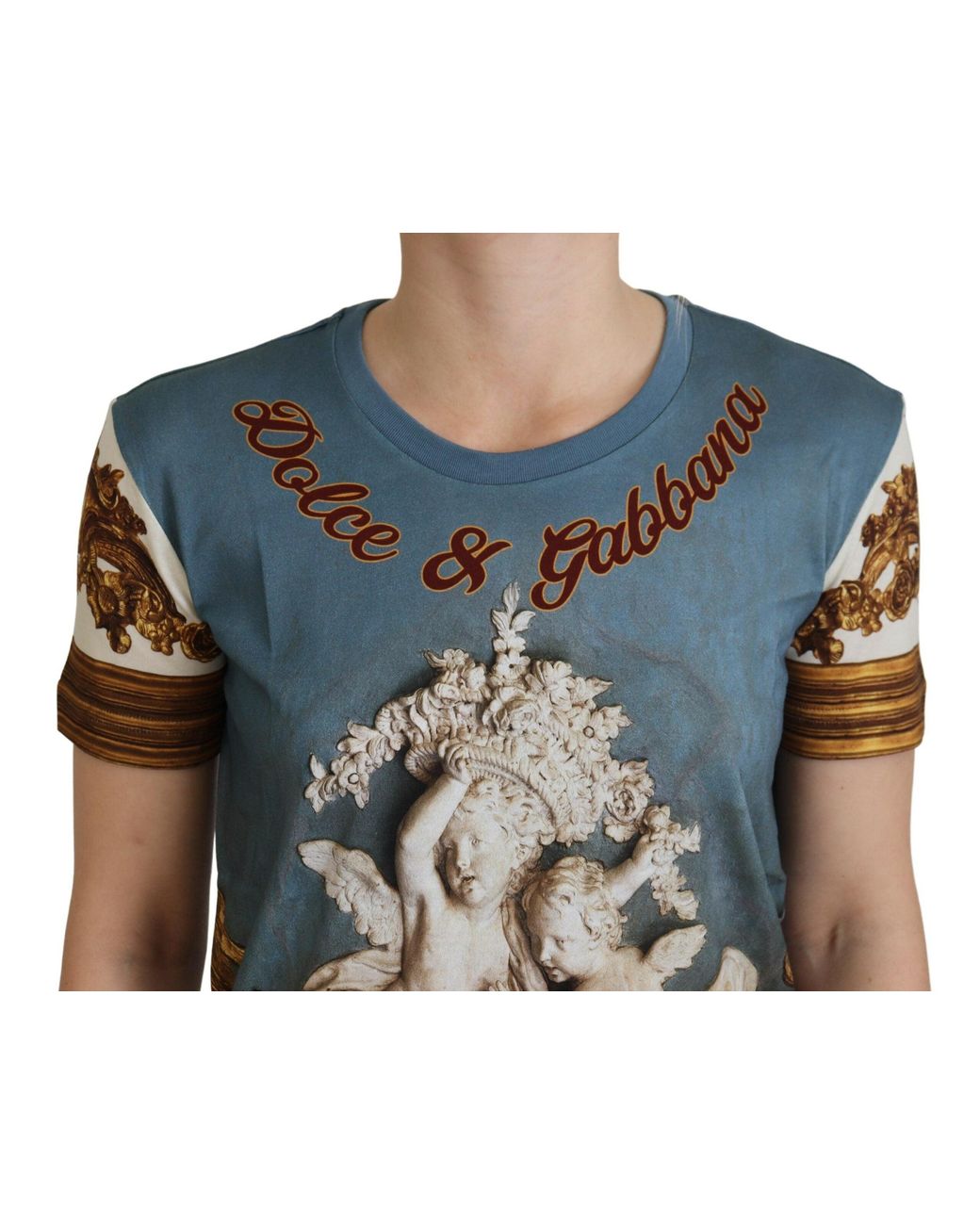 Dolce & Gabbana Blue Dg Logo Angel Printed Shirt Top Cotton