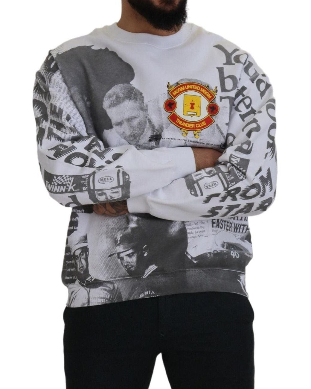 MSGM Gray Cotton Crewneck Pullover Sweatshirt Sweater for men