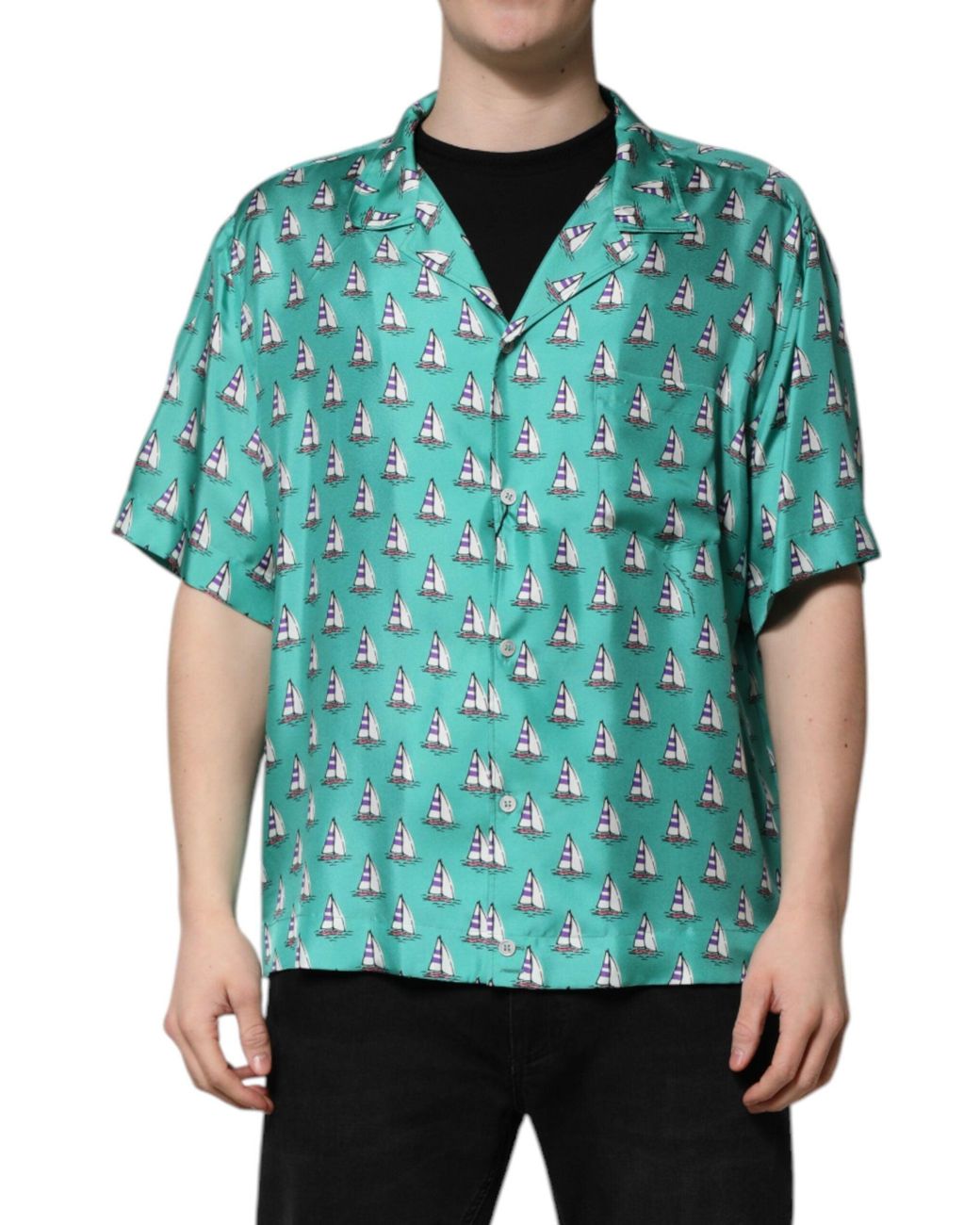 Dolce & Gabbana Green Printed Short Sleeves Casual Shirt for men