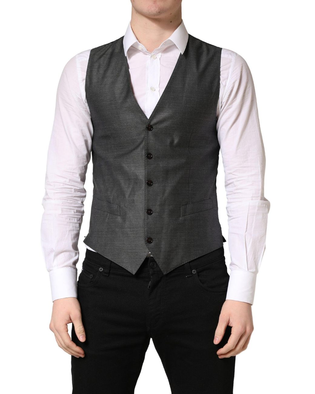 Dolce & Gabbana Black Wool Dress Formal Waistcoat Vest Virgin Silk for men