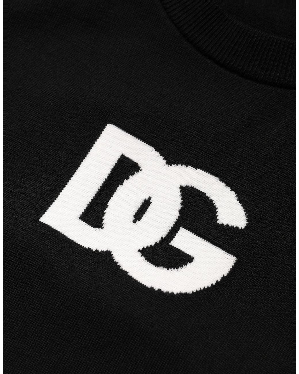Dolce & Gabbana Black Wool Dg Logo Men Crew Neck Sweater for men