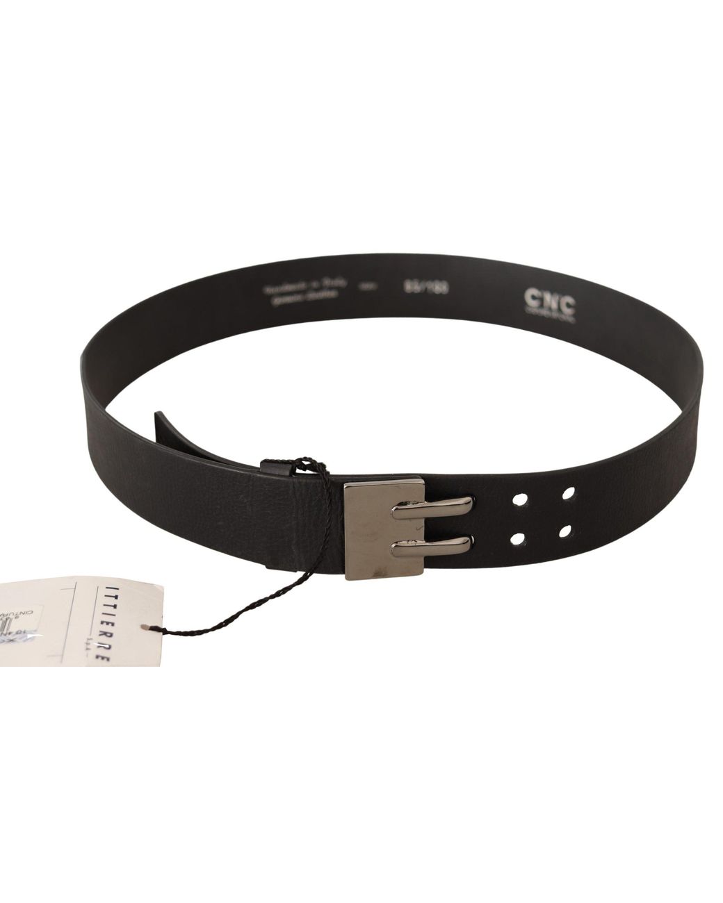 CoSTUME NATIONAL Black Leather Silver Buckle Waist Belt
