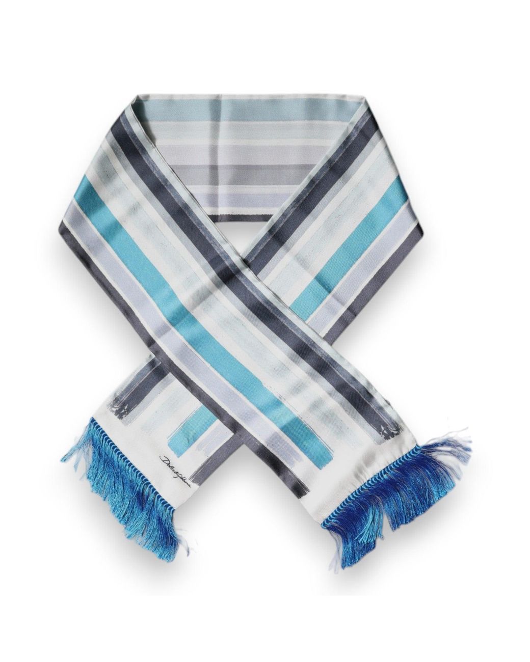 Dolce & Gabbana Blue Stripes Silk Fringes Wrap Scarf for men