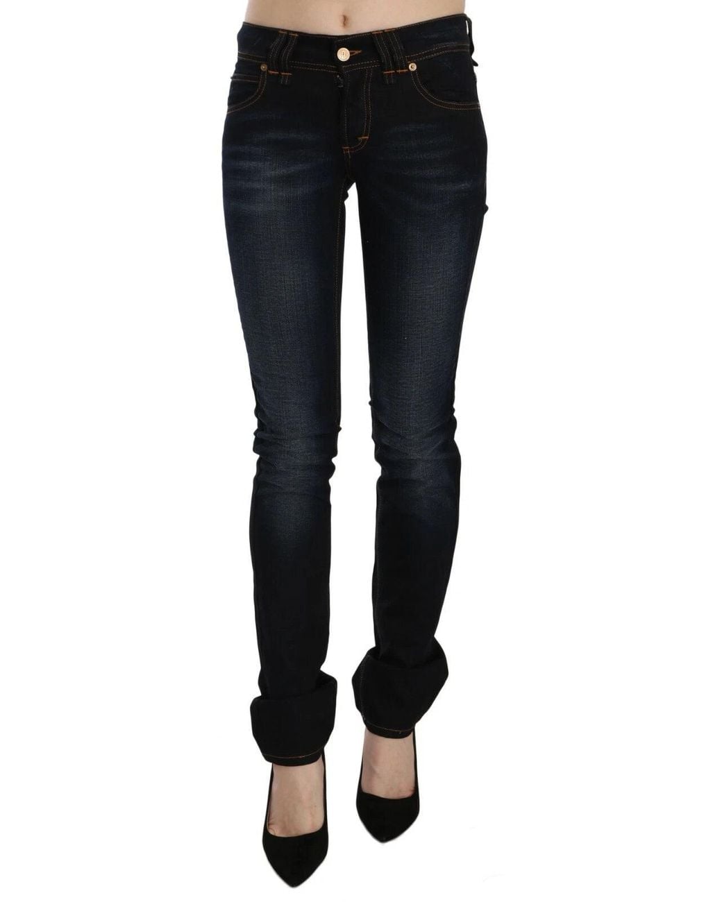 John Galliano Black Dark Blue Mid Waist Slim Fit Denim Casual Pants Jeans