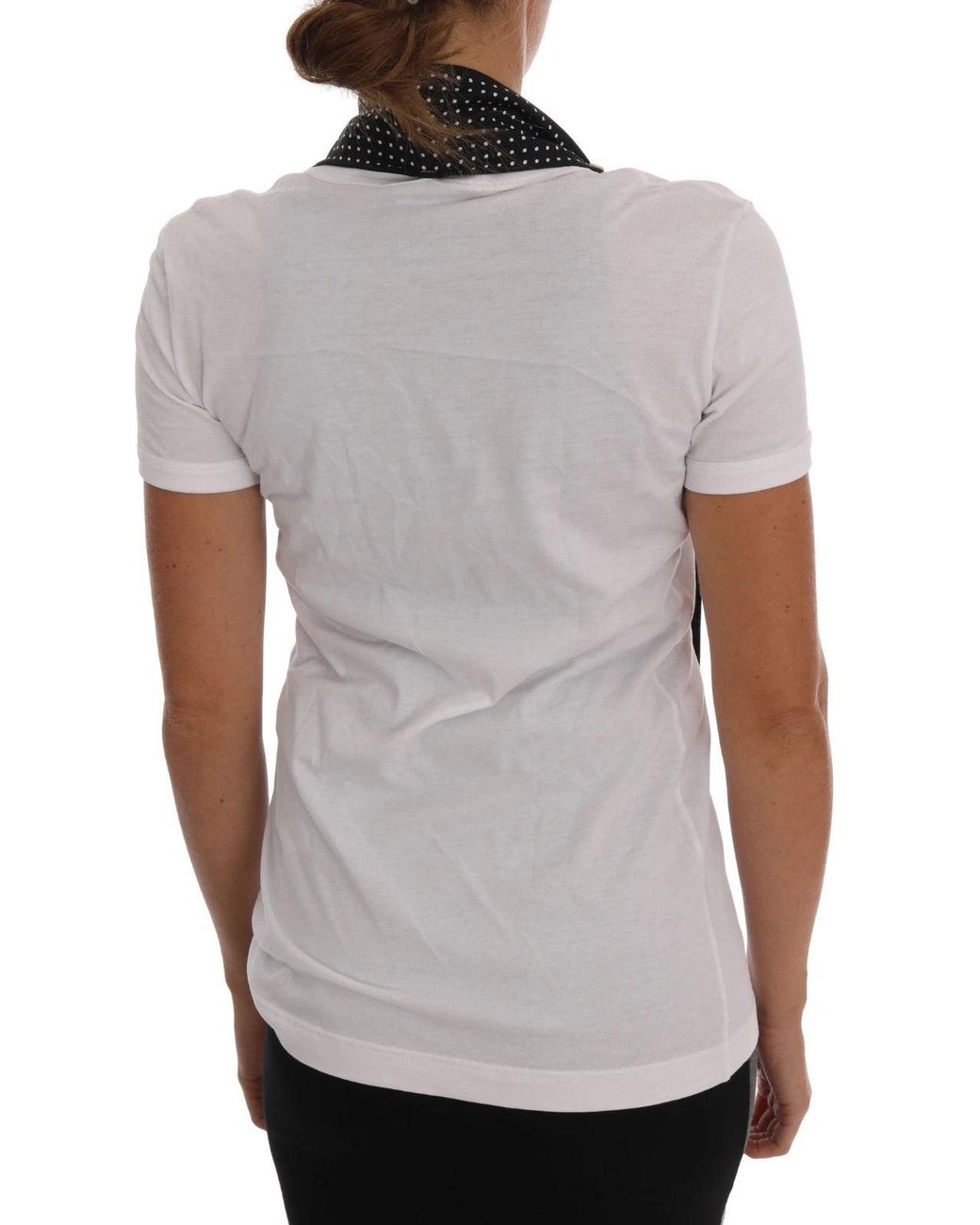 Dolce & Gabbana Gray White Cotton Black Silk Scarf Top T