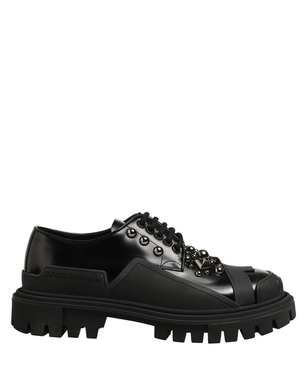 Dolce & Gabbana Black Calfskin Leather Trekking Derby Shoes for men