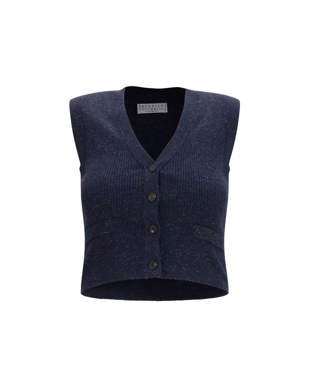 Brunello Cucinelli Blue Cashmere Sleeveles Sweater