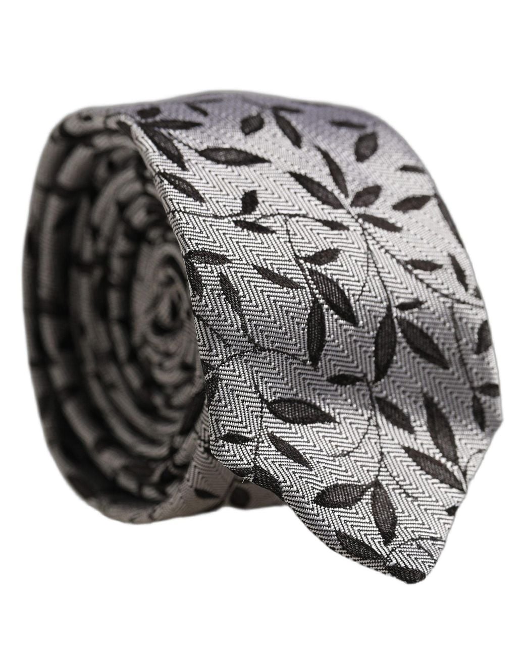 Dolce & Gabbana Gray Silk Leaf Pattern Adjustable 'Sd Neckmen's Tie for men