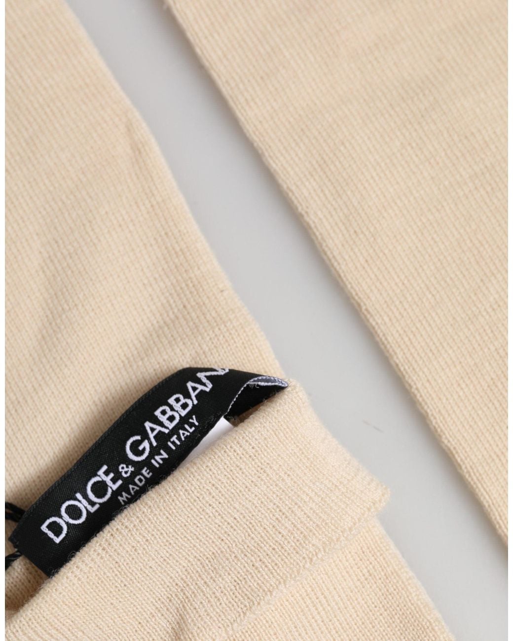 Dolce & Gabbana White Beige Wool Fingerless Elbow Length Gloves