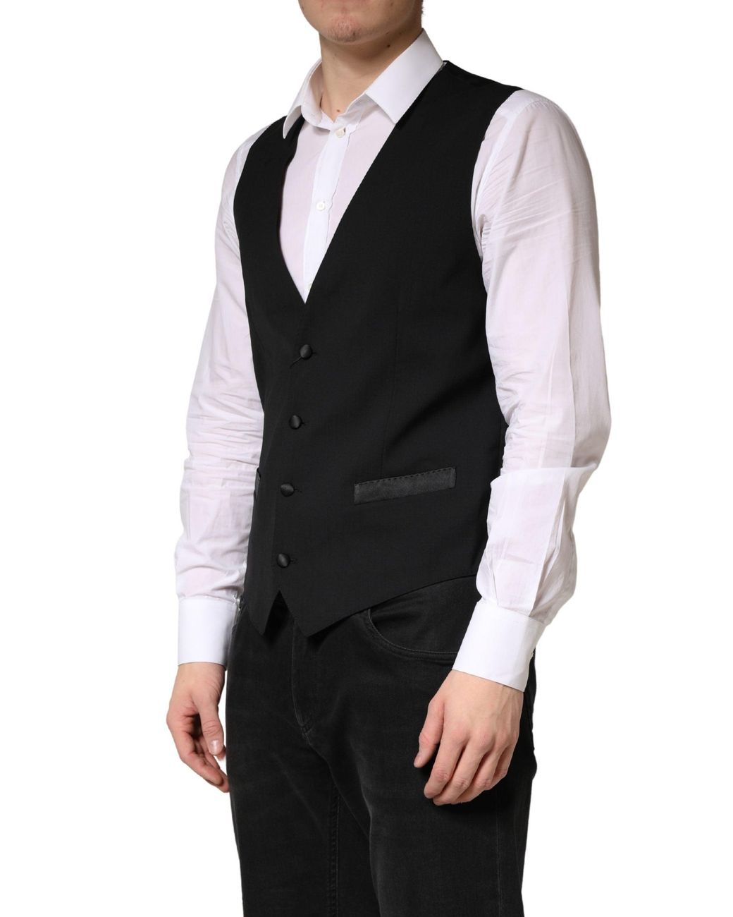 Dolce & Gabbana Black Wool Dress Formal Waistcoat Vest for men