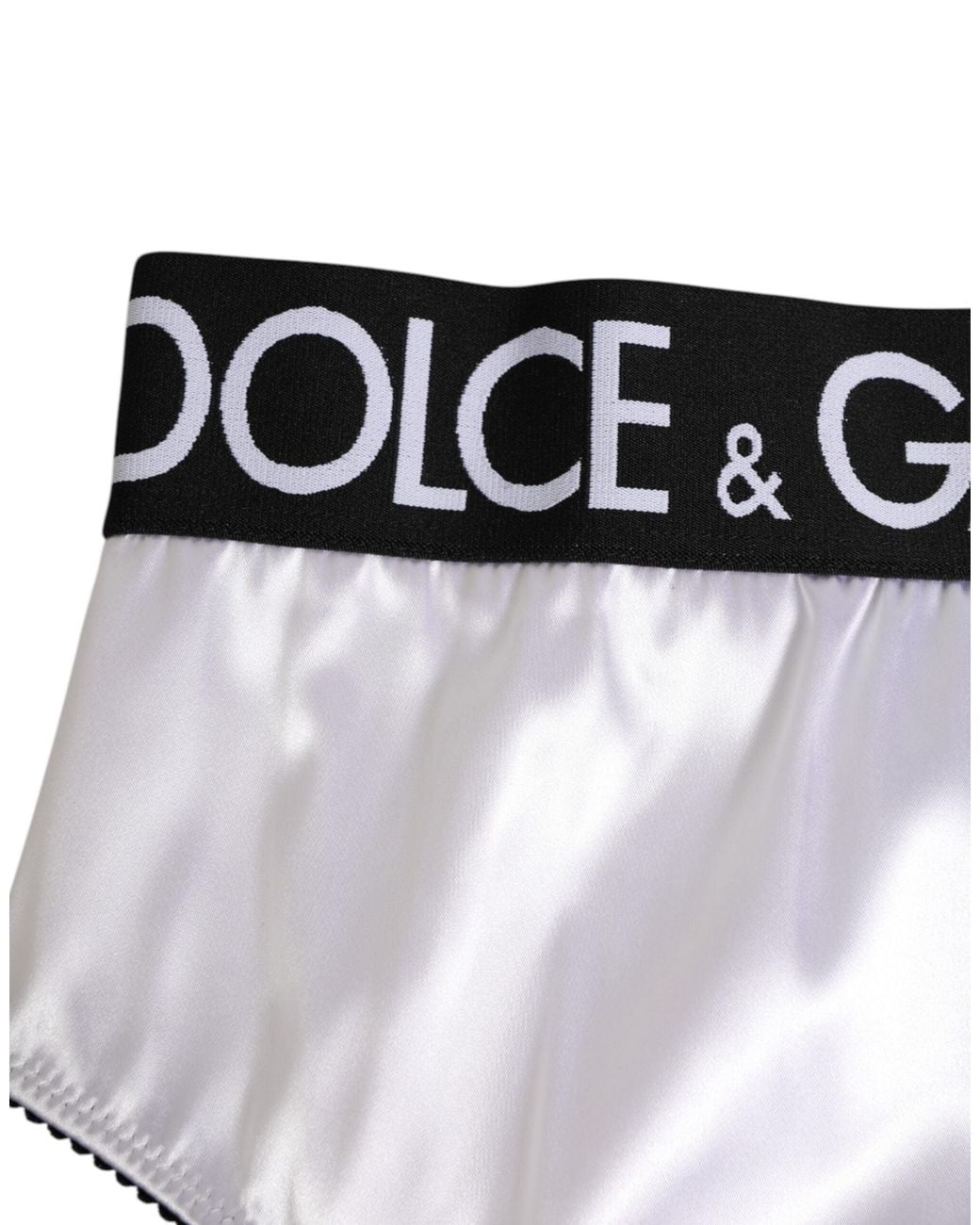 Dolce & Gabbana White Satin High-Waist Logo Underwear Acetate Clothing
