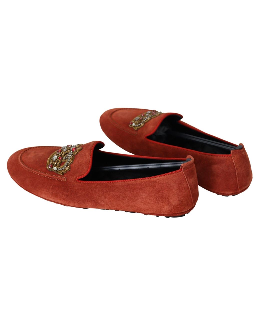 Dolce & Gabbana Black Leather Crystal Crown Loafers Shoes for men