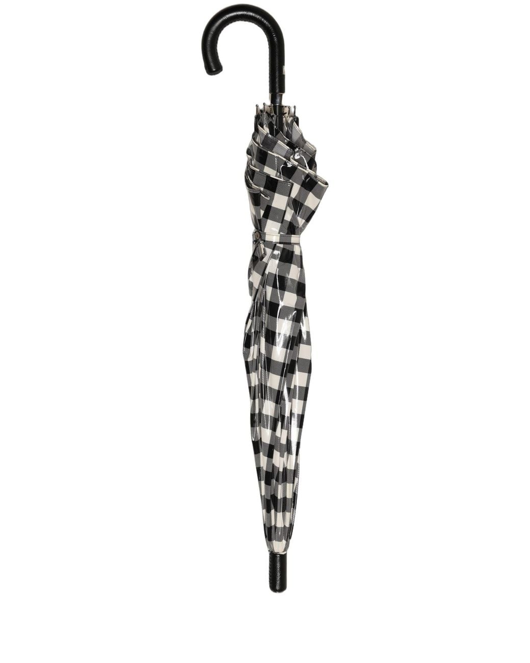 Dolce & Gabbana Multicolor Black White Gingham Check Cotton Long Handle Umbrella