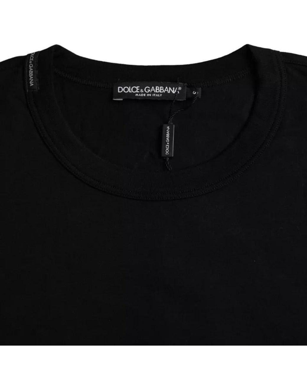Dolce & Gabbana Black Logo Embossed Cotton Crew Neck T-Shirt for men