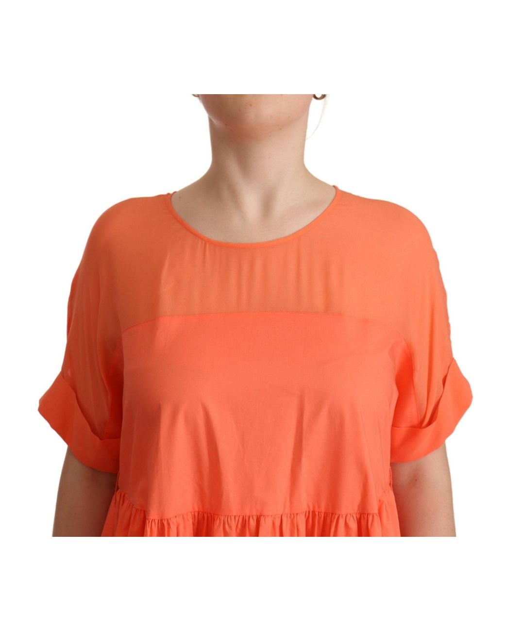Twinset Orange Coral Cotton Blend Short Sleeves Maxi Shift Dress