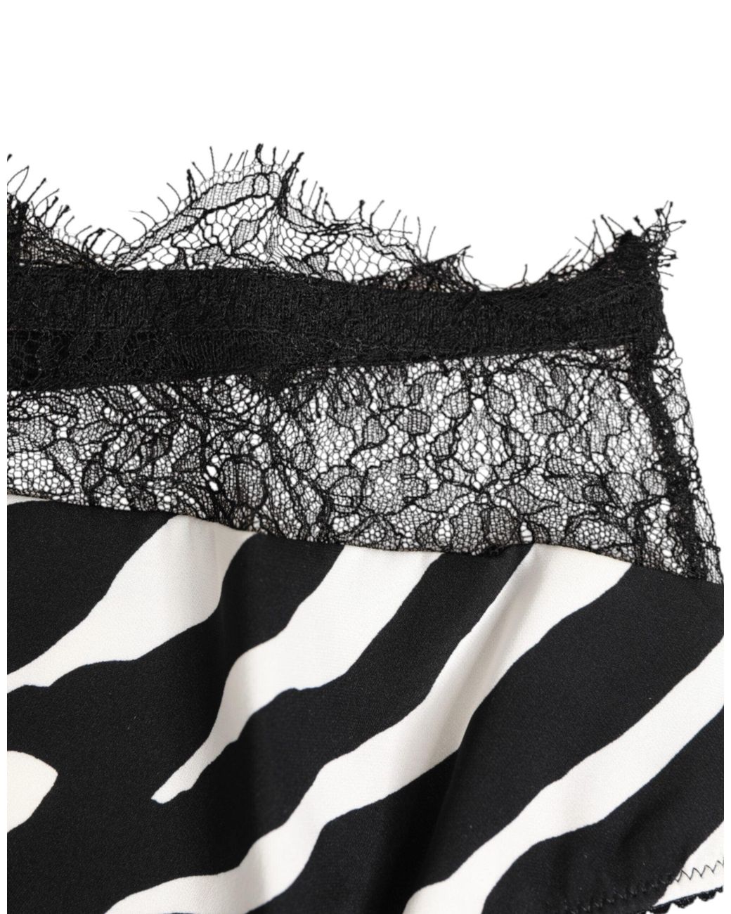 Dolce & Gabbana Black Zebra Print Lace Trim High Underwear Silk Clothing