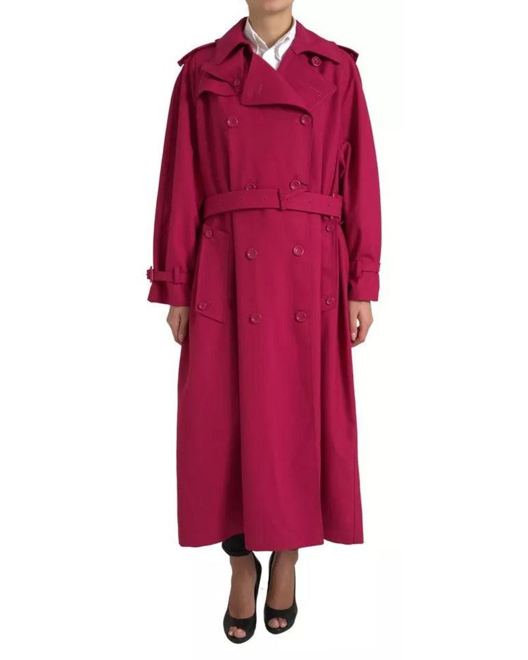 Dolce & Gabbana Red Dark Double Breasted Trench Coat Jacket