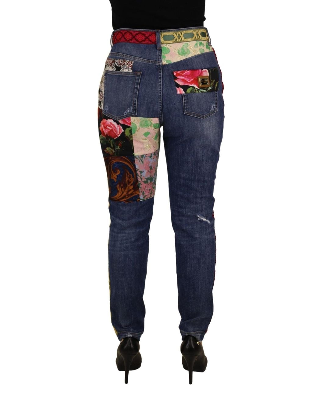 Dolce & Gabbana Blue High Waist Patchwork Skinny Denim