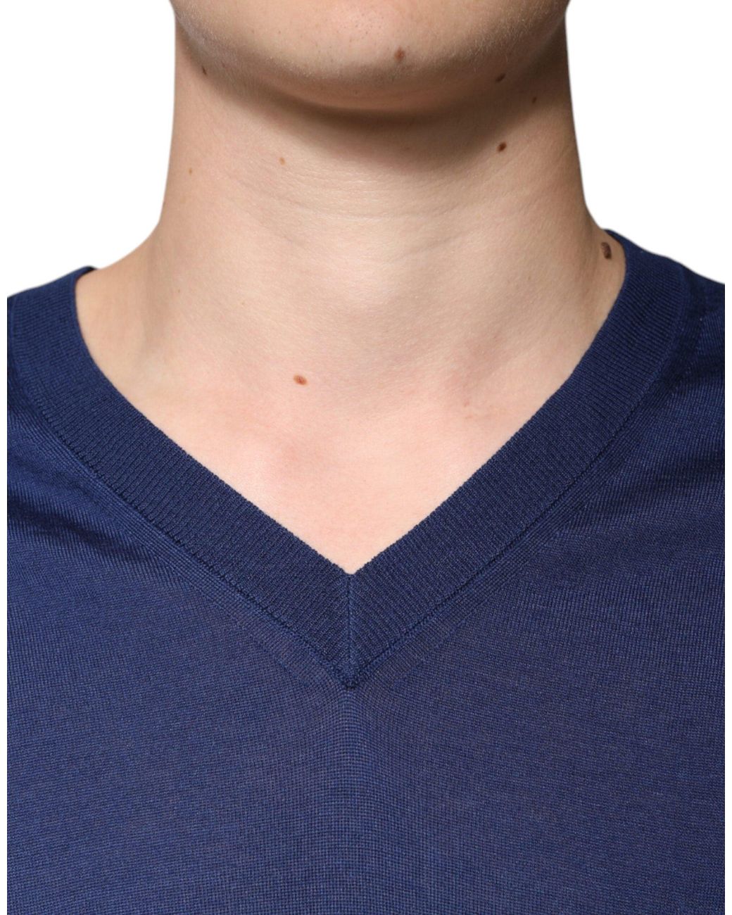 Dolce & Gabbana Blue V-Neck Sweater Classic Knit for men