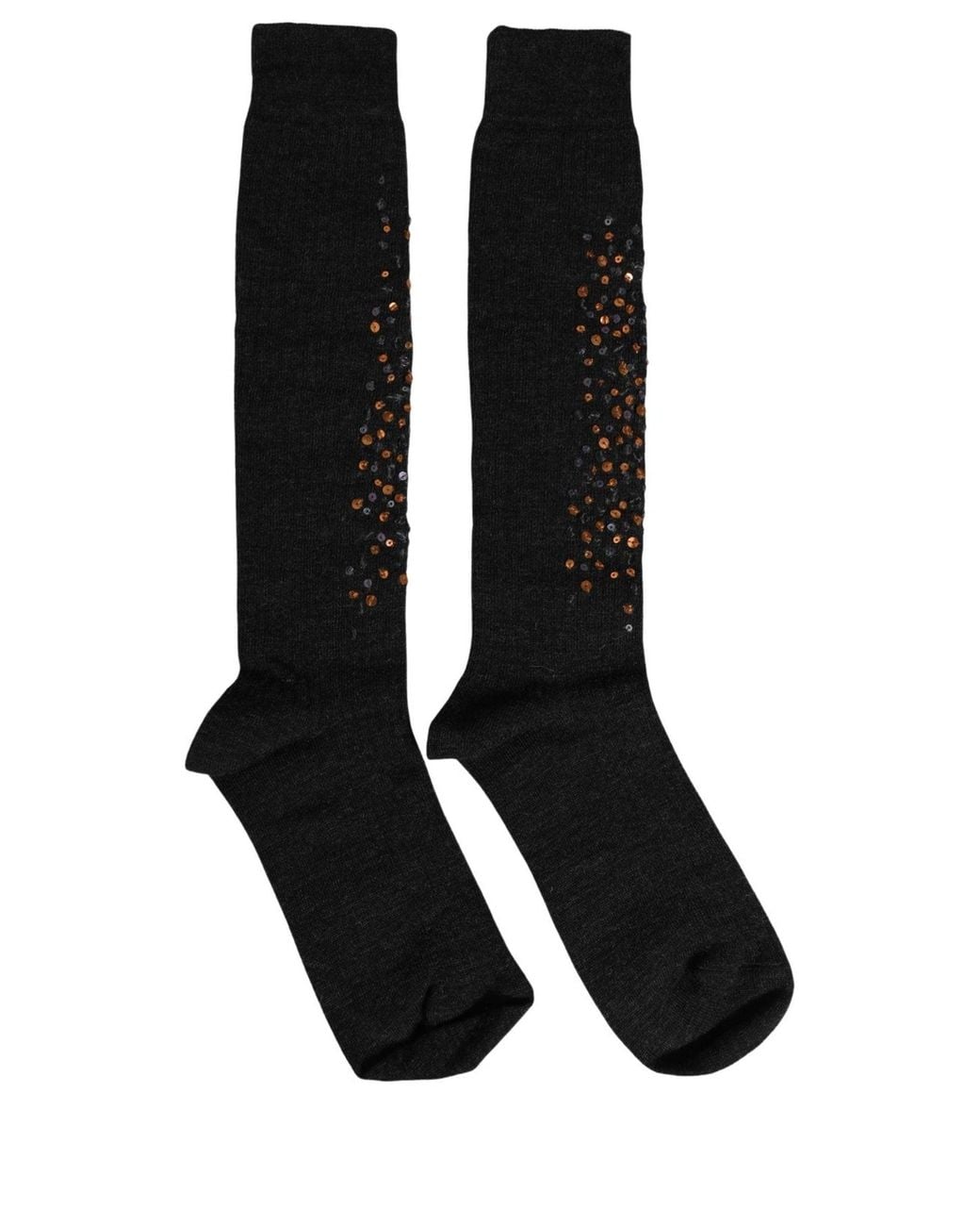 Dolce & Gabbana Black Dark Gray Sequined Wool Knee High Accessory Socks