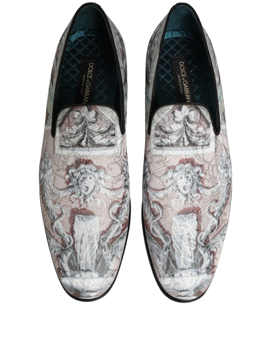Dolce & Gabbana White Multicolor Velvet Baroque Dress Loafers Shoes for men