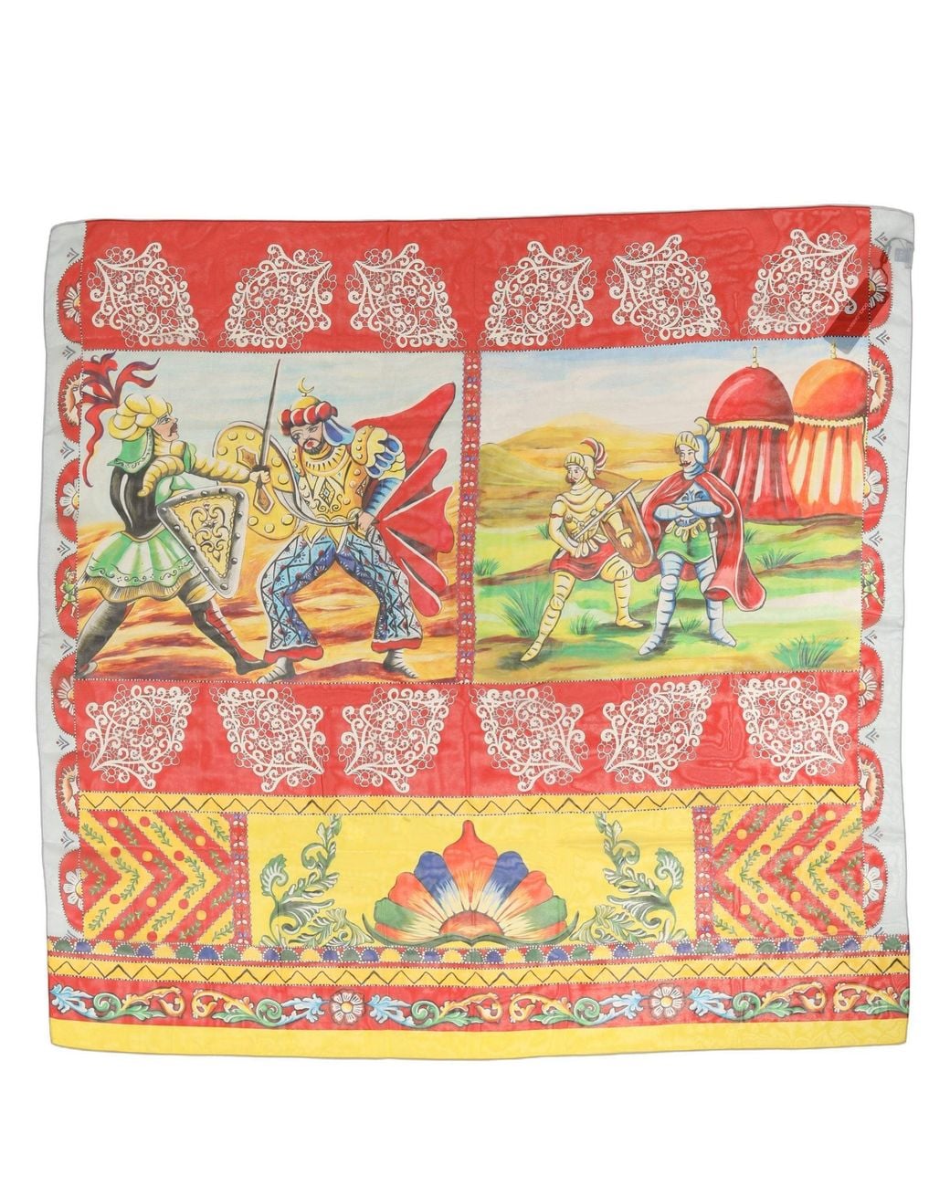 Dolce & Gabbana Red Multicolor Silk Printed Square Foulard Scarf