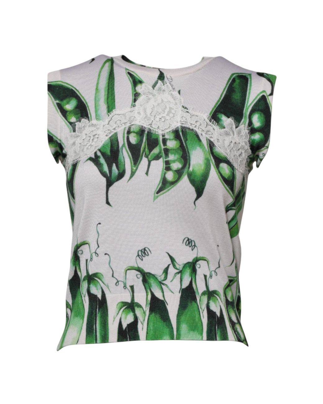 Dolce & Gabbana White Green Pea Print Sleeveless Blouse Top for men