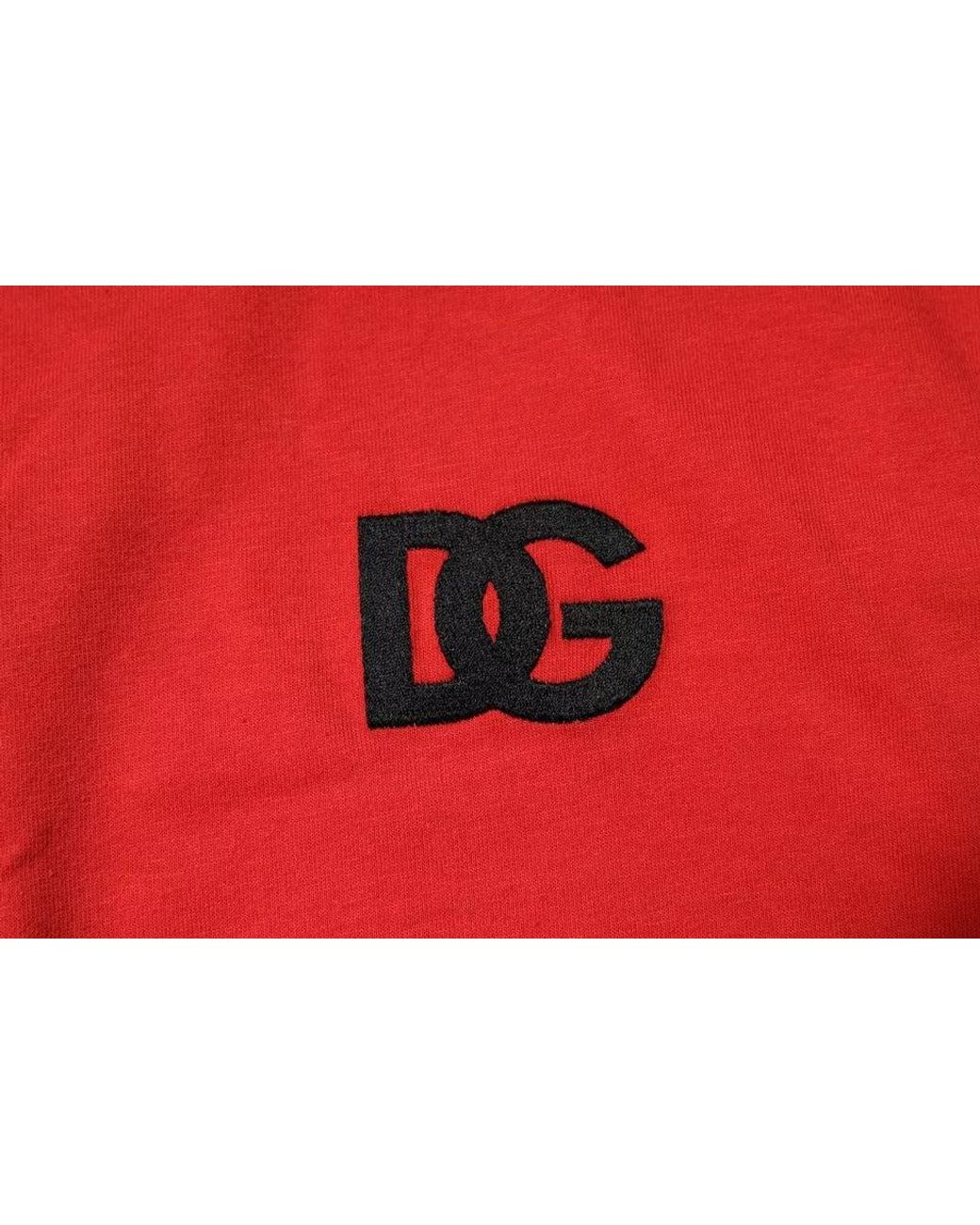 Dolce & Gabbana Red Dg Logo Patch Cotton Crew Neck T for men
