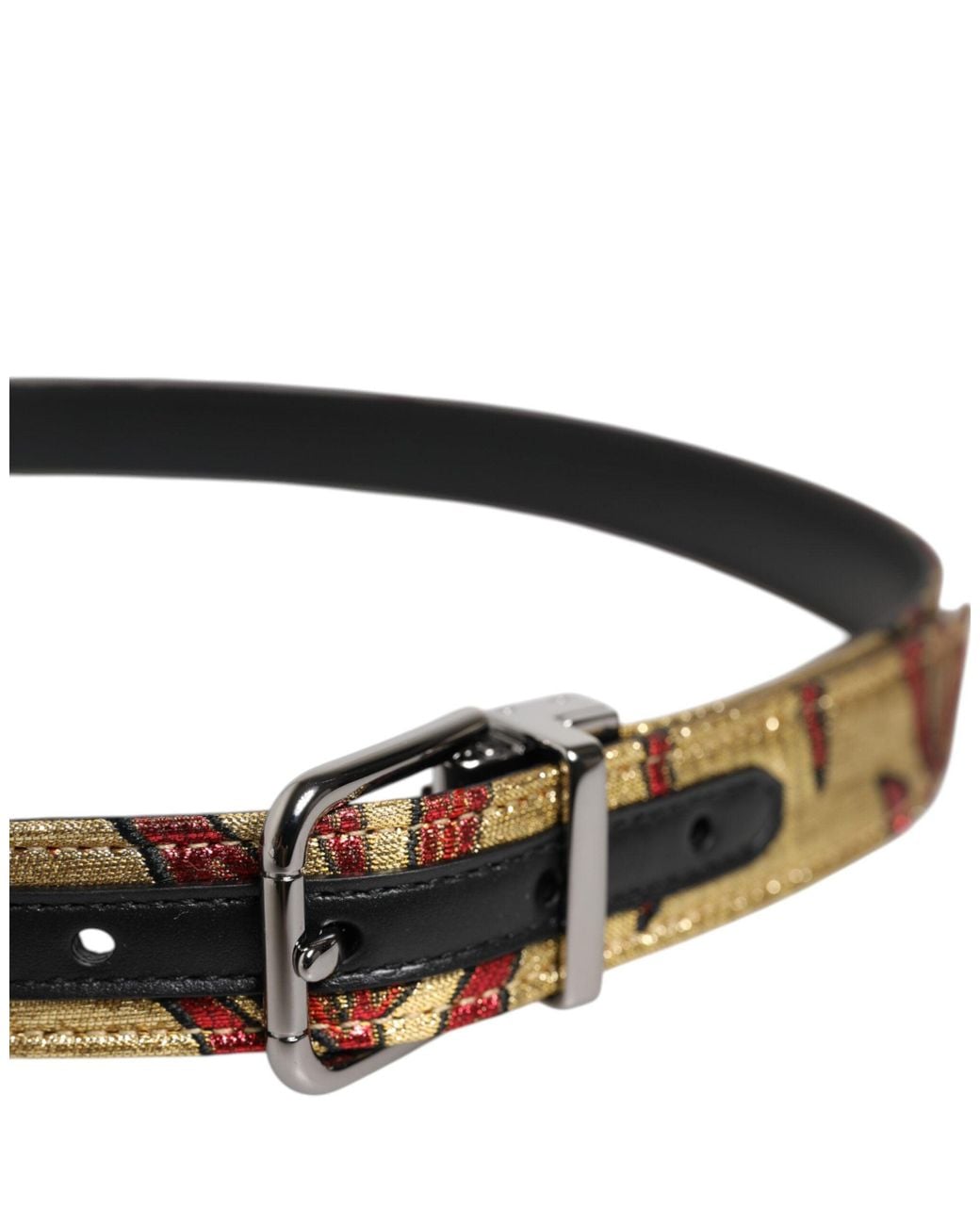 Dolce & Gabbana Black Floral Jacquard Metal Buckle Belt for men