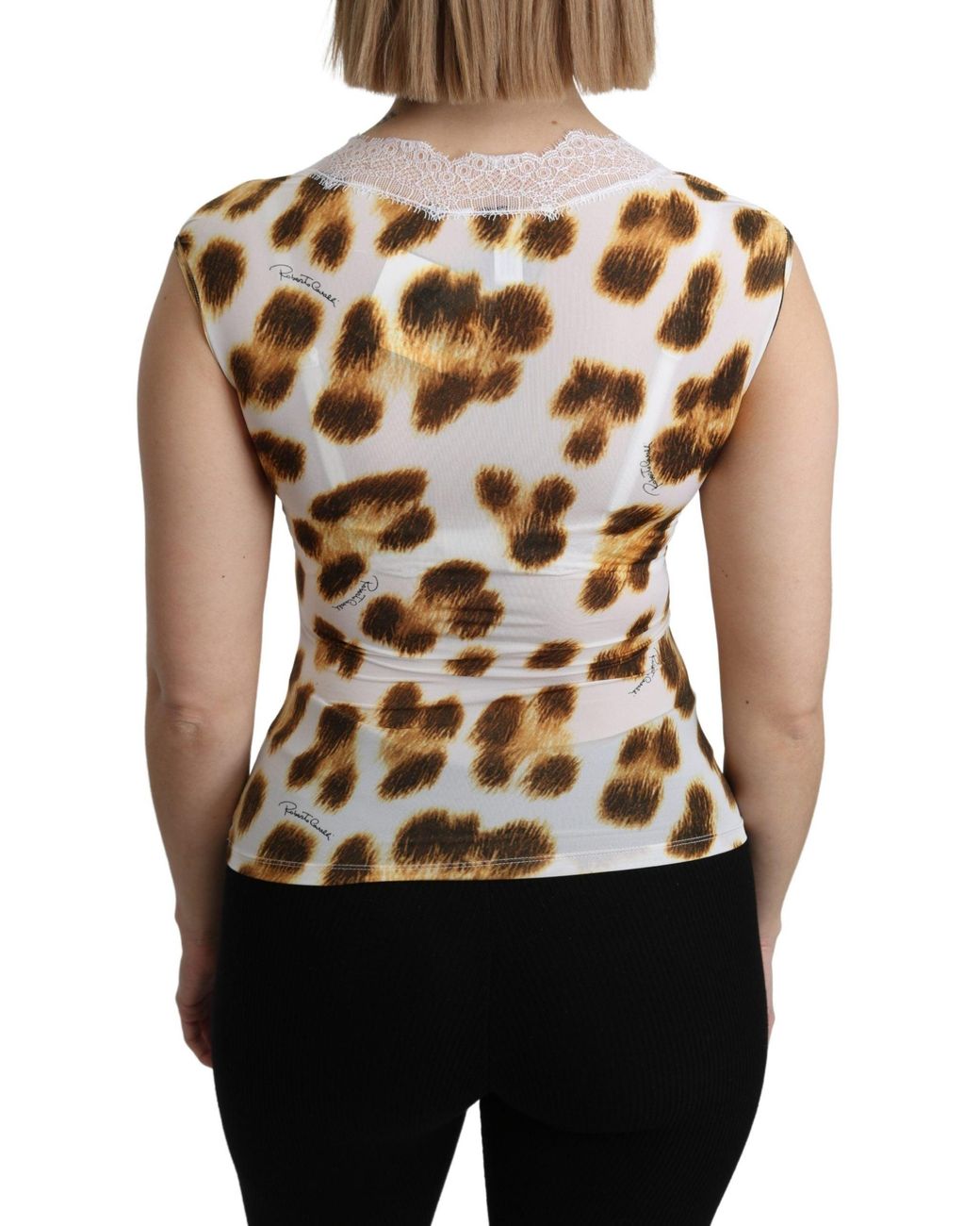 Roberto Cavalli White Brown Camisole Underwear Blouse