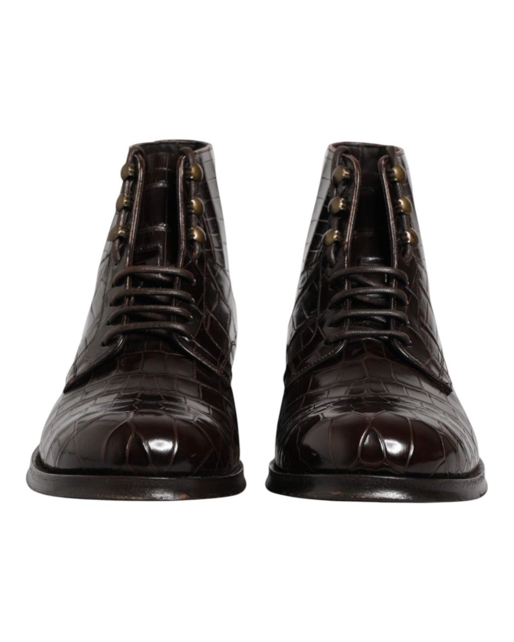 Dolce & Gabbana Black Dark Brown Leather Lace Up Short Boots Shoes for men