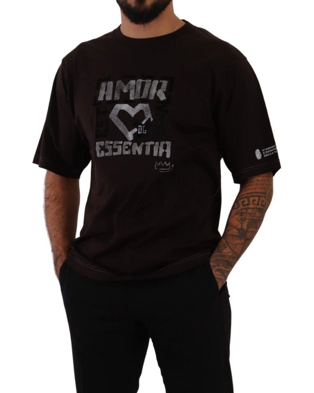 Dolce & Gabbana Black Elegant Burgundy L'Amore Crew Neck Tee for men
