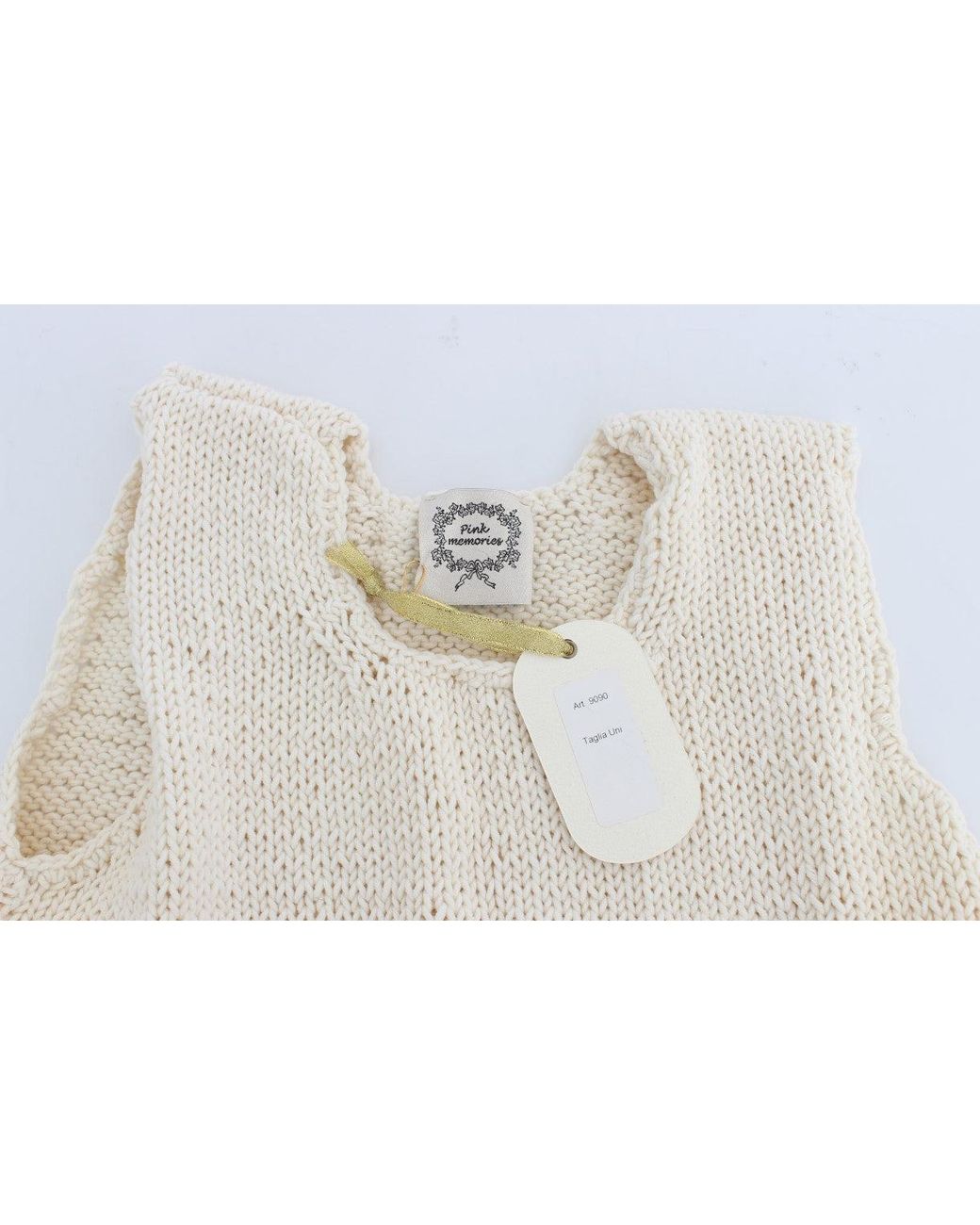Pink Memories White Cotton Blend Knitted Sleeveless Sweater
