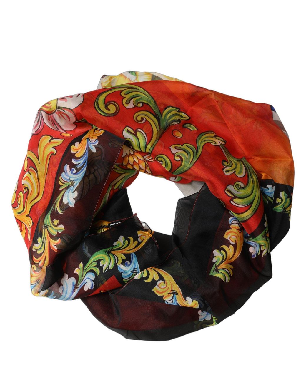 Dolce & Gabbana Orange Multicolor Silk Printed Square Foulard Scarf