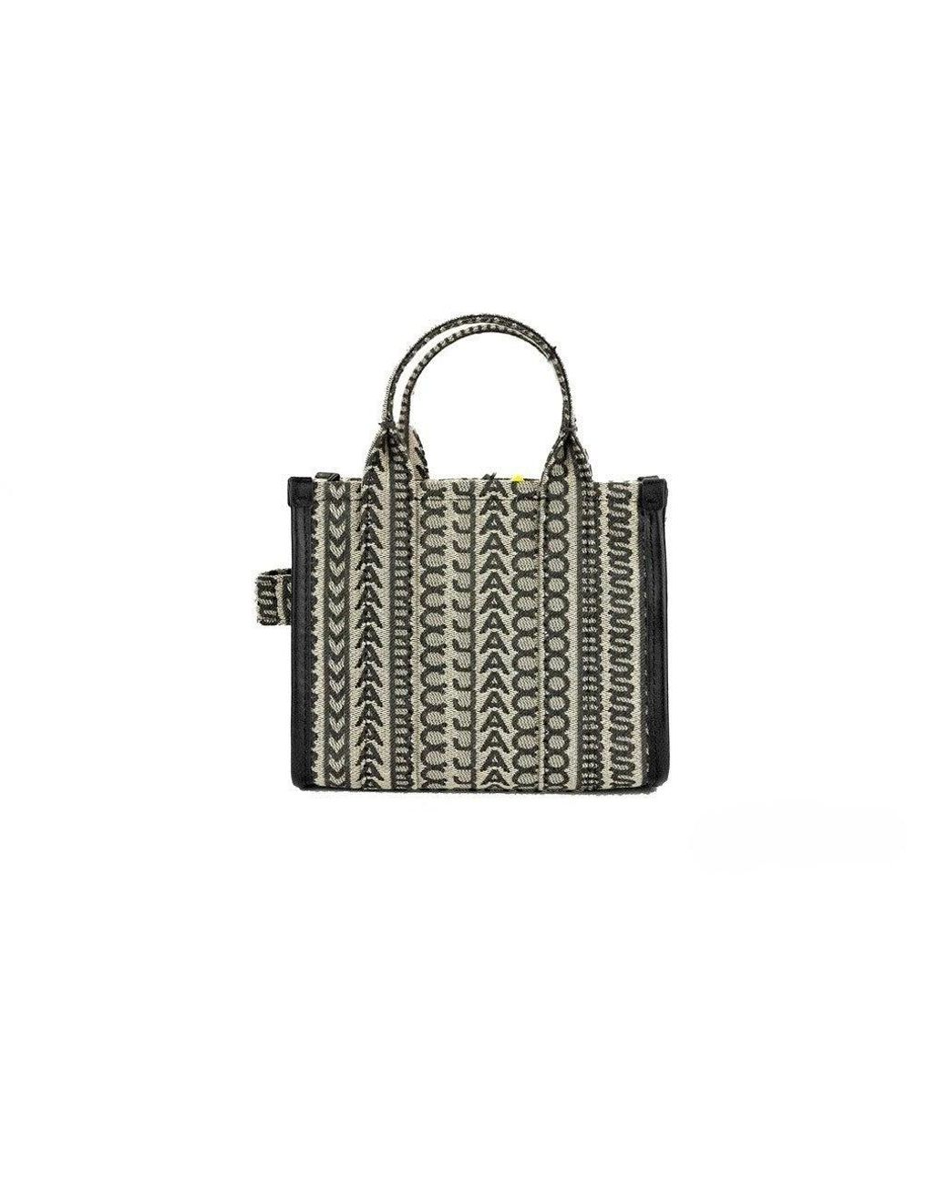Marc Jacobs Black The Monogram Mini Tote Woven Jacquard Canvas Crossbody Handbag