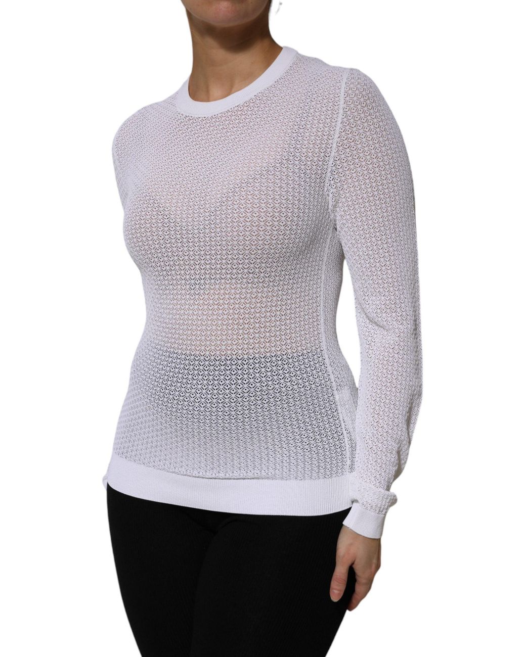 Dolce & Gabbana Gray White Round Neck Long Sleeves Pullover Top