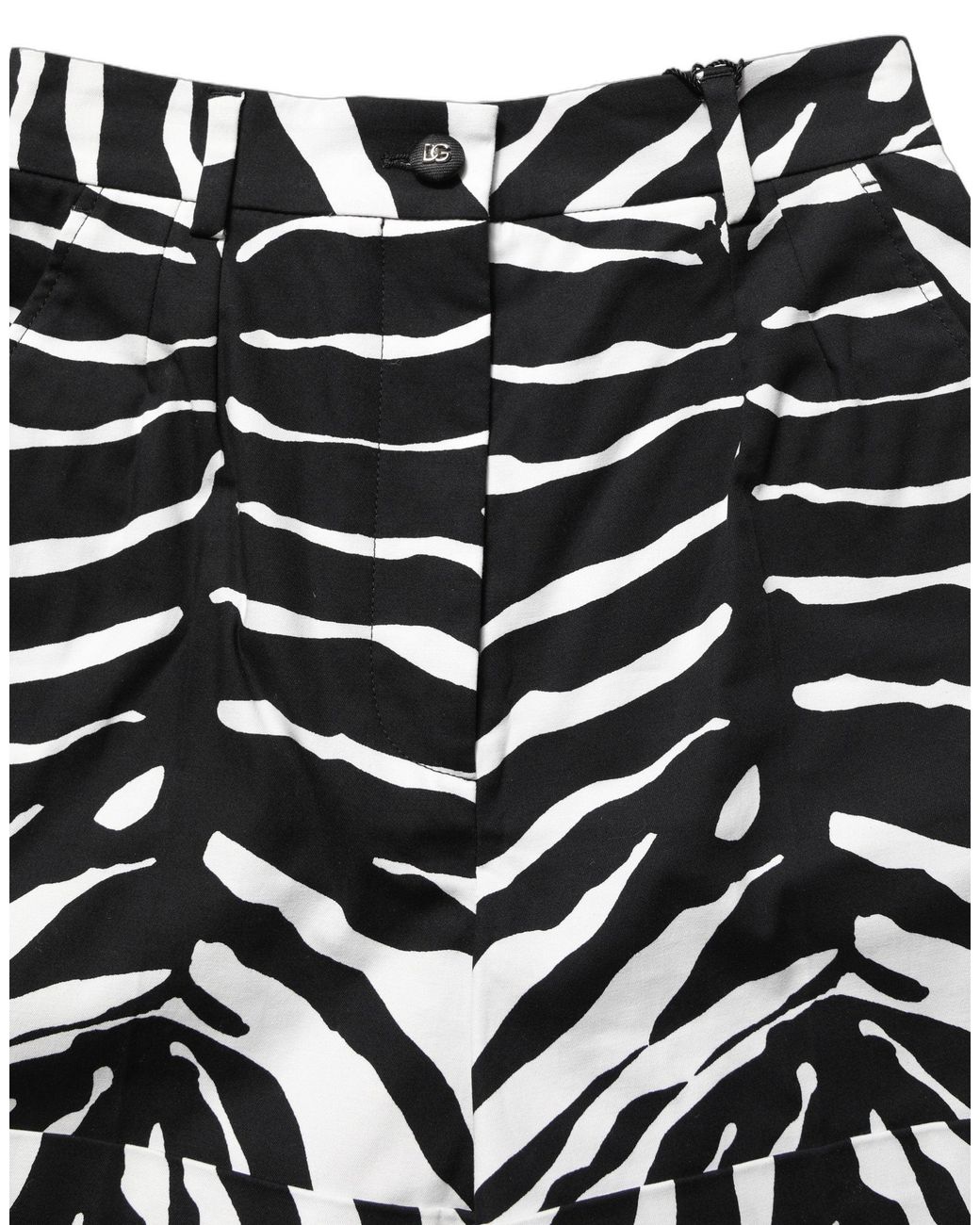 Dolce & Gabbana Black White Zebra Print Cotton High Waist Shorts