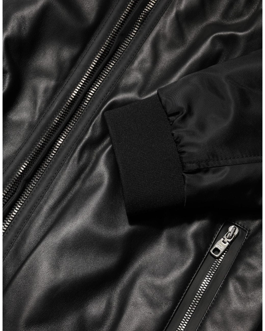 Dolce & Gabbana Black Leather Nylon Fullzip Blouson Jacket for men