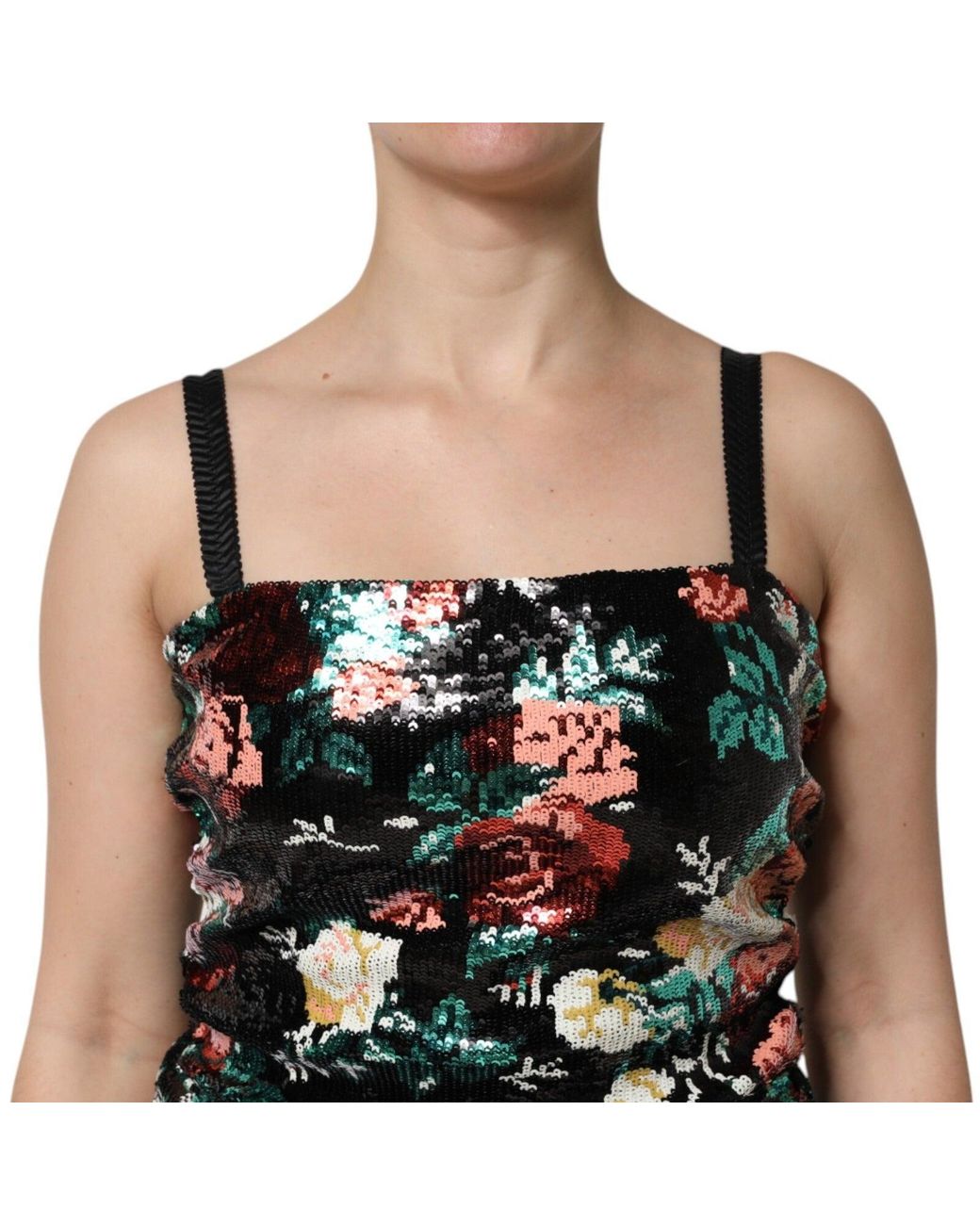 Dolce & Gabbana Black Floral Sequin Sleeveless Sheath Dress