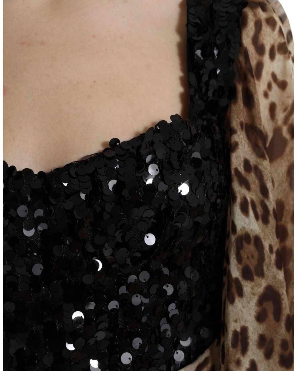 Dolce & Gabbana Black Sequin Leopard Print Tiered Maxi Dress