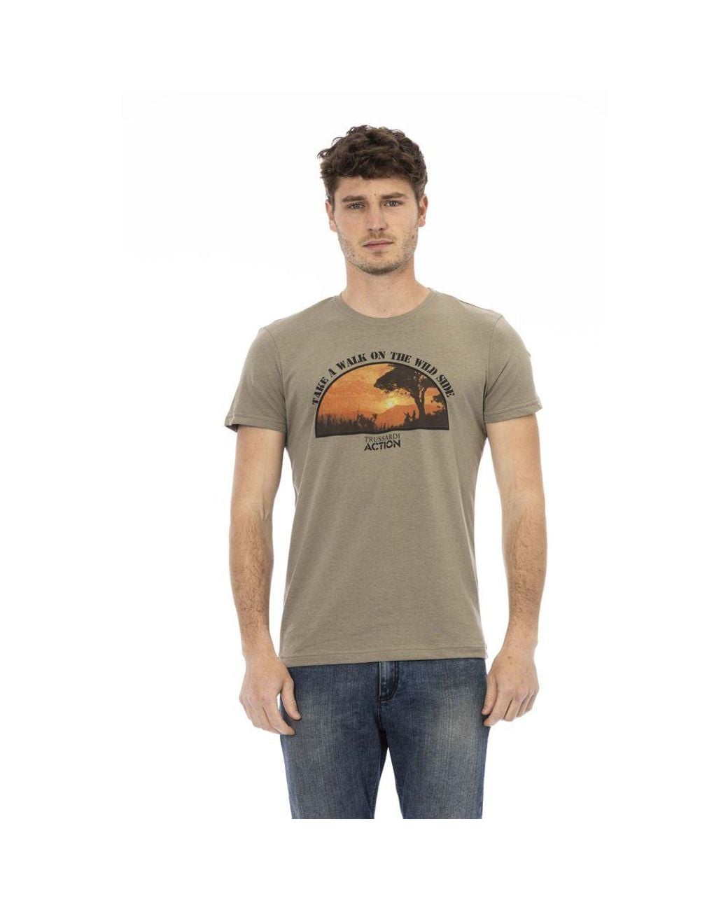TRUSSARDI ACTION Gray Green Cotton Men T for men