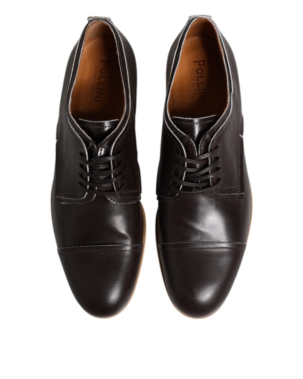 Pollini Black Dark Brown Leather Derby Lace Up Dress Formal Shoes for men