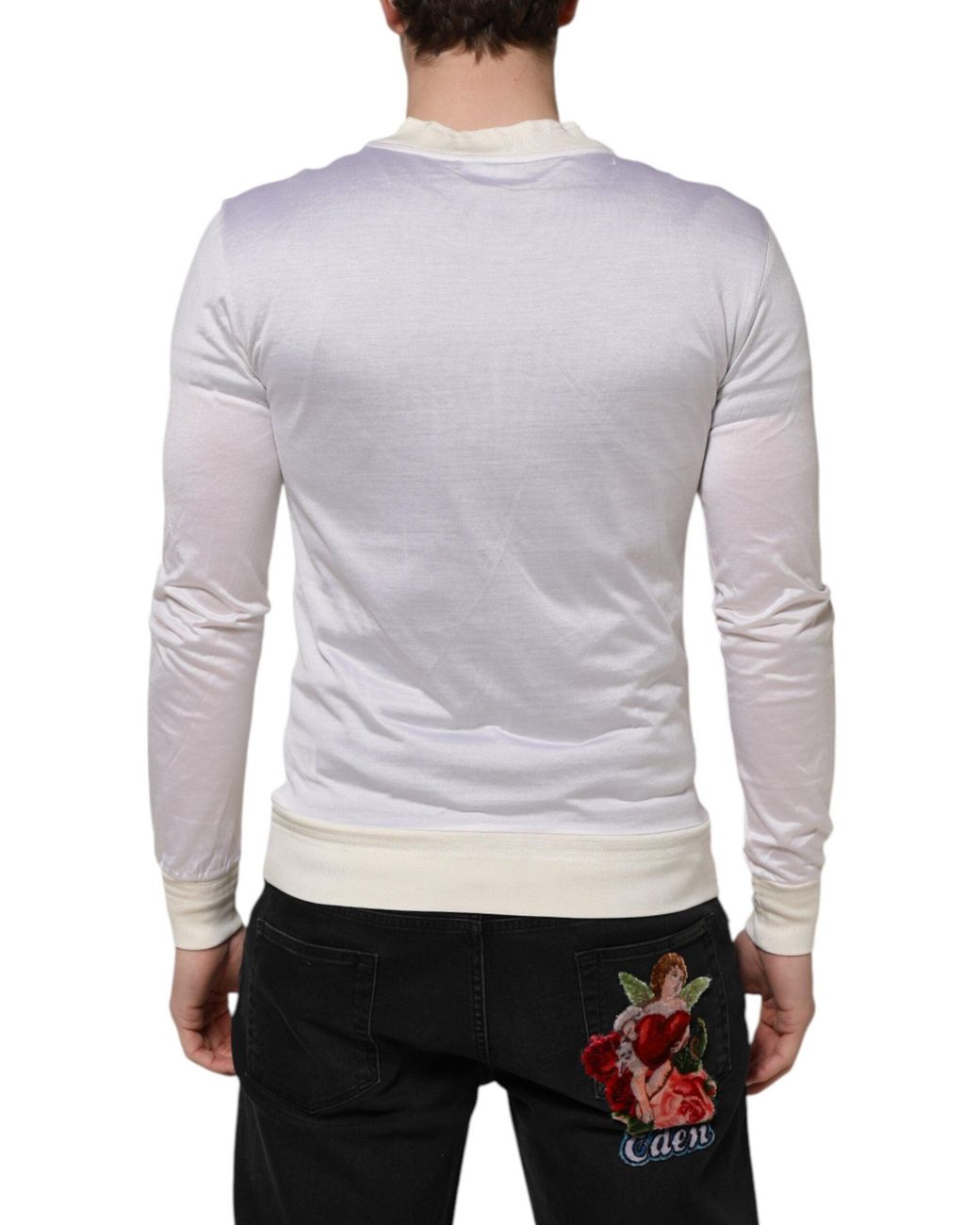 Dolce & Gabbana White Long Sleeve Tshirt Contrast Trim for men